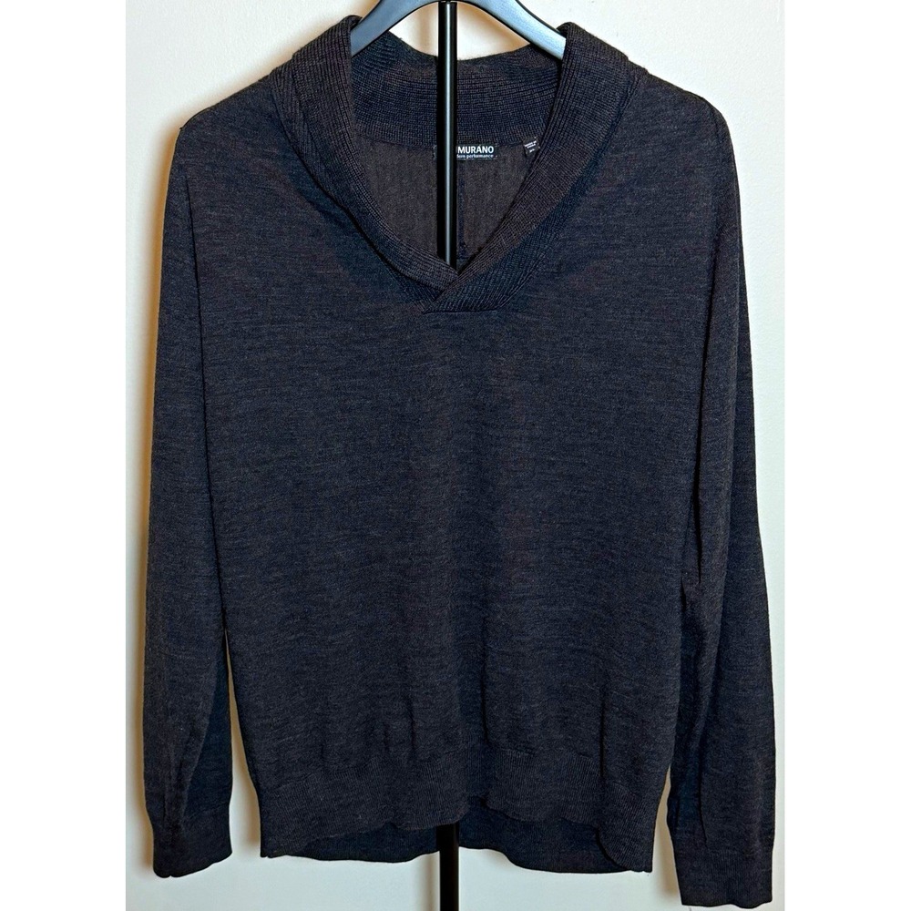 Murano Gray Acrylic Knit V-Neck Pullover Sweater Mens XL Solid Long Sleeve